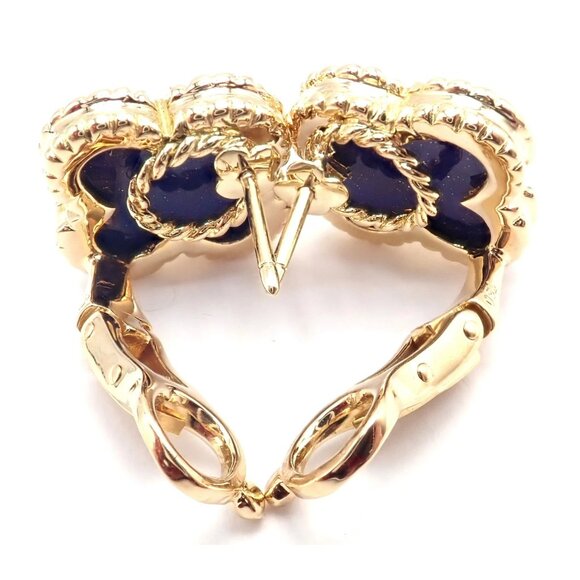 Van Cleef & Arpels 18k Yellow Gold Vintage Alhambra Blue Lapis Earrings Paper - Picture 3 of 12